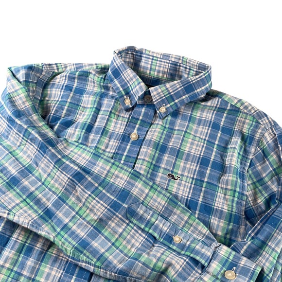 Vineyard Vines Boys Plaid Button Down‎ Shirt Kids Whale Shirt Blue Green - Picture 3 of 7